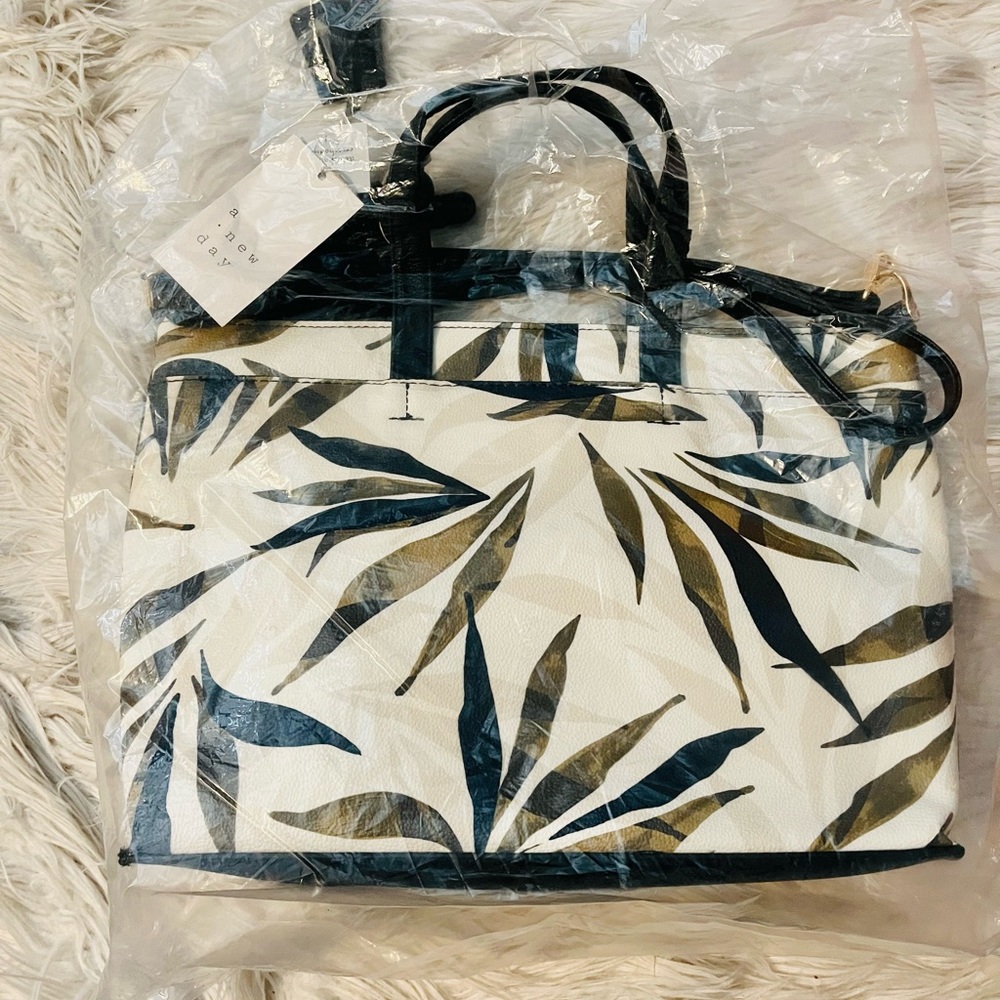 A New Day Olive Leaf Tropical Print Satchel Crossbody Bag